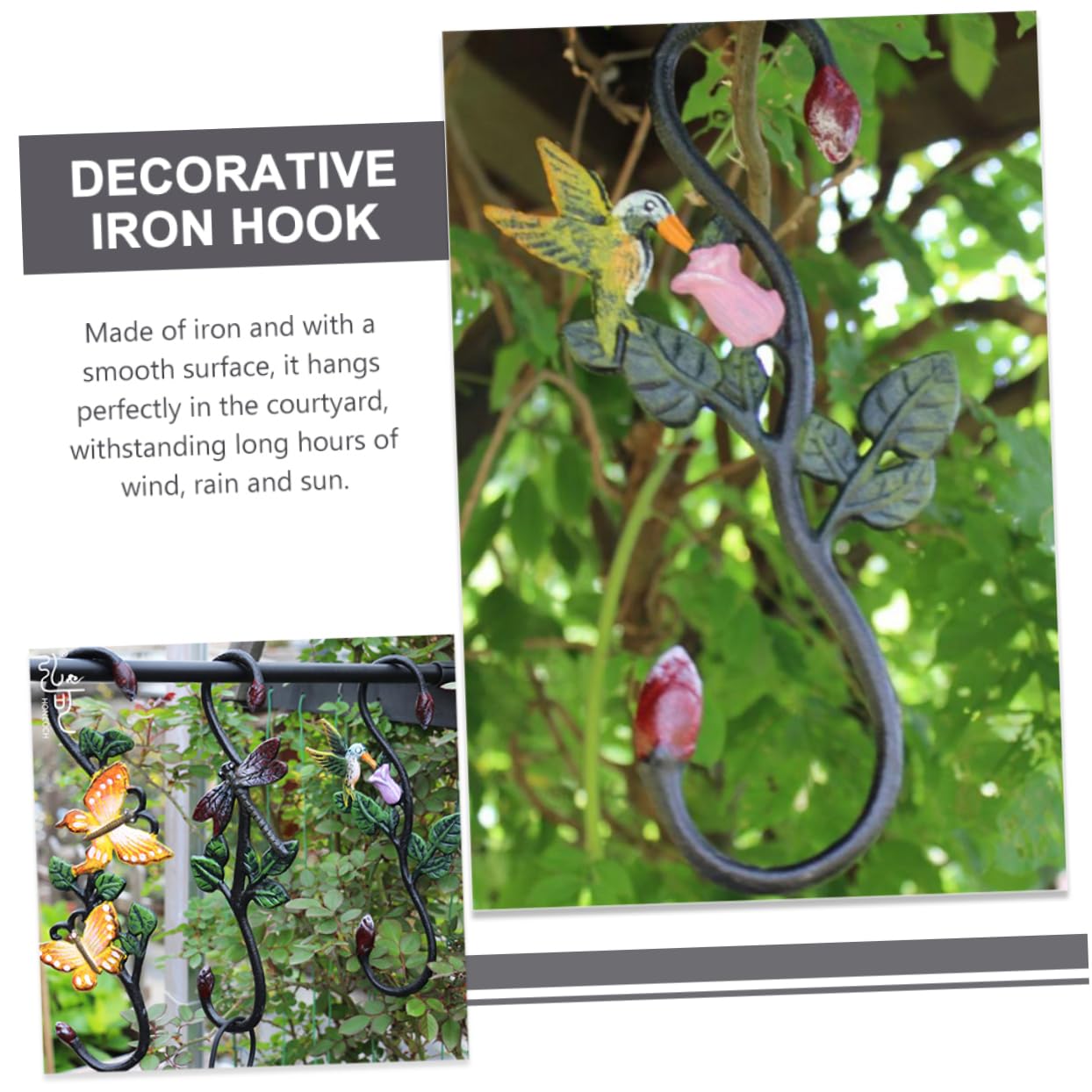 Heavy Duty Cast Iron Hummingbird Hook – Outdoor Planter Hanger For Bird Feeders, Wind Chimes, Plants, And Holiday Decor