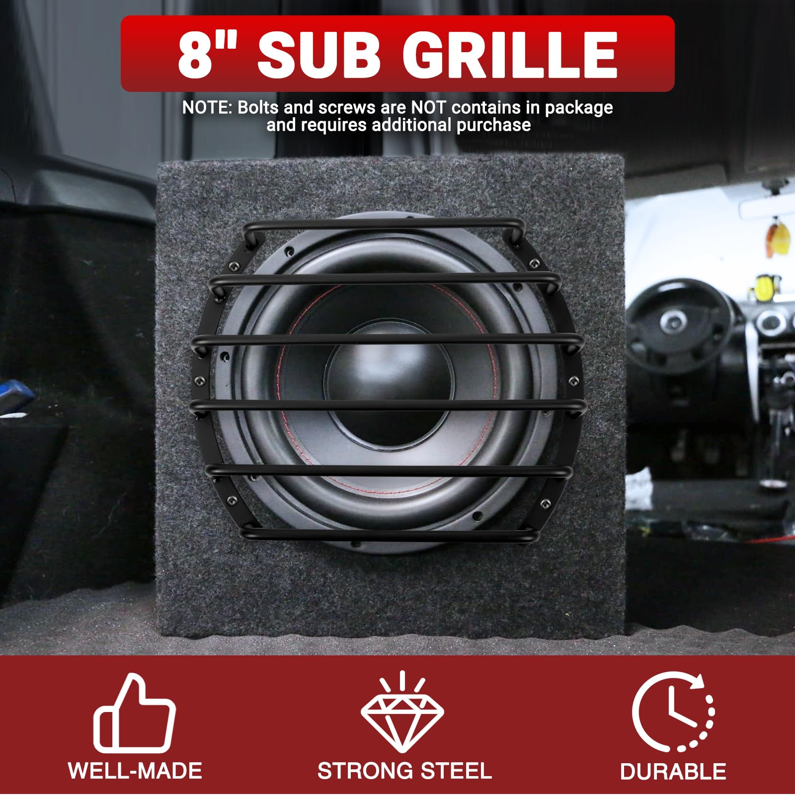 Rejilla metálica para barra de coche, 8 pulgadas, para altavoz de subwoofer, 6 barras, paquete de 1