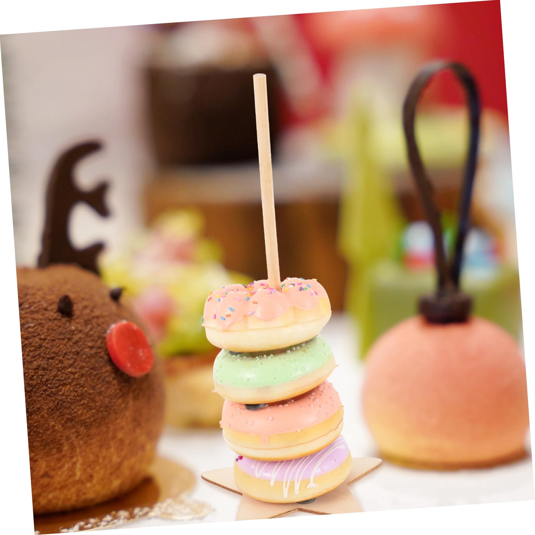 SOLUSTRE 12piezas Soporte De Donuts De Madera Para Fiesta Para Decoración De Mesa Dulce Para Bodas Cumpleaños y Eventos Especiales