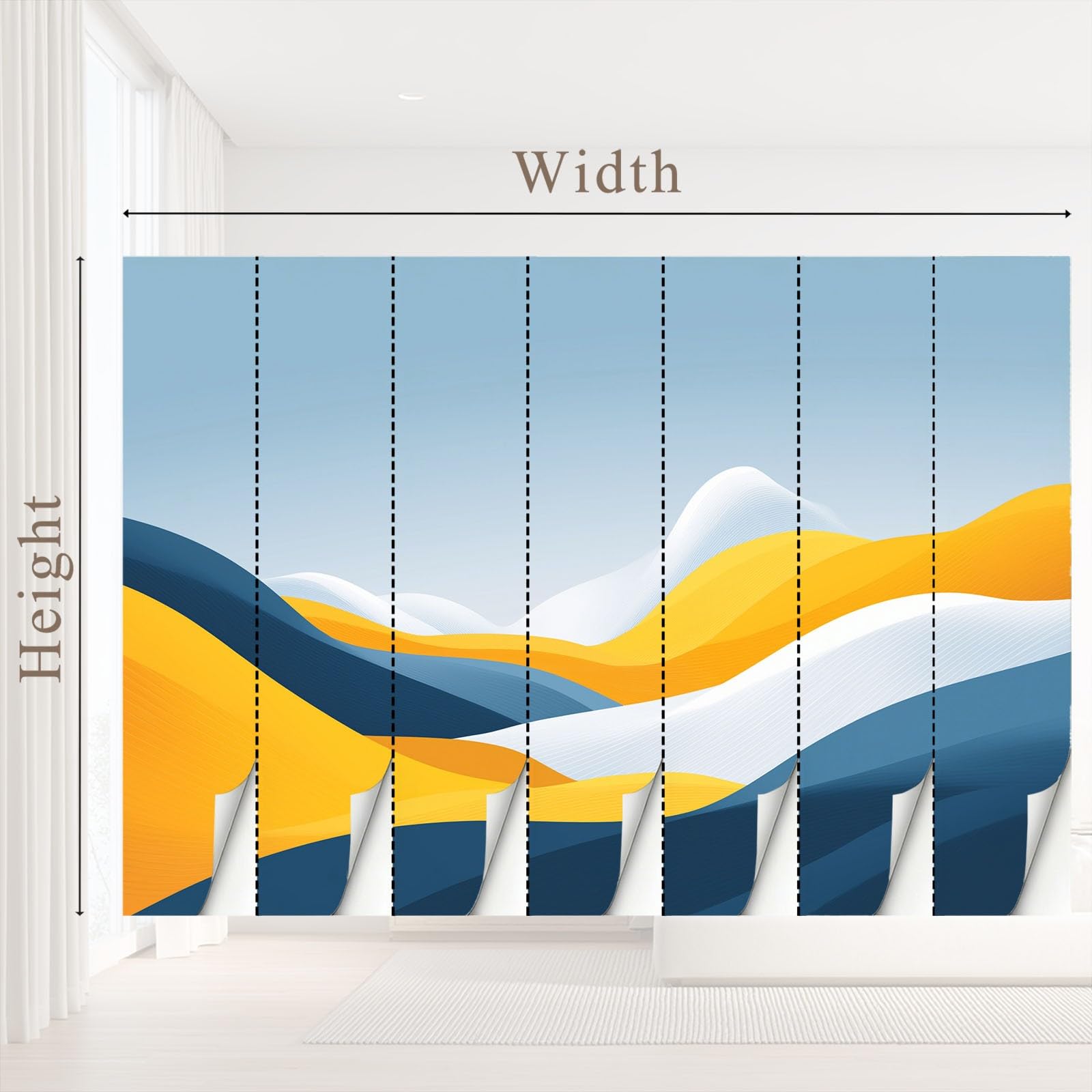 Nowoczesna geometryczna panoramiczna tapeta ścienna, 300 x 210 cm fototapeta z włókniny góry wzgórza, dekoracja ścienna salon pokój dziecięcy restauracja
