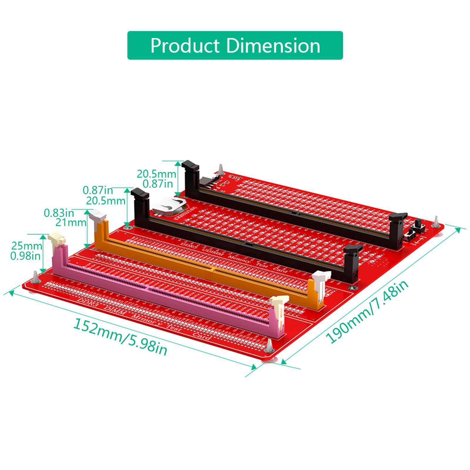 Tester di memoria DDR3/4/5 RDIMM/UDIMM con indicatori LED, pulsante di prova di alimentazione USB C, computer, modulo scheda di memoria DDR3/4/5, adattatore diagnostico