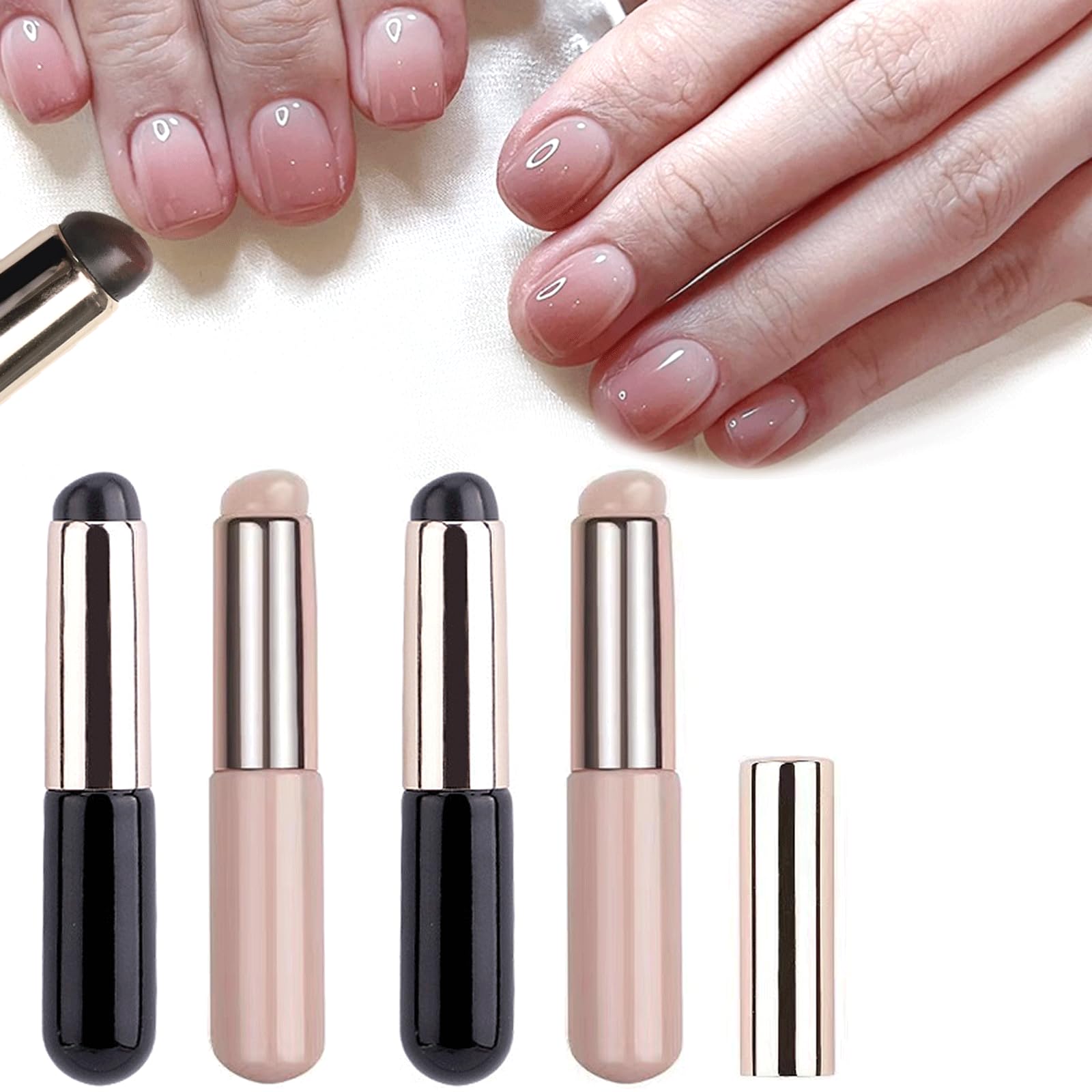 4PCS Ombre Nail Brush, Silicone Nail Brushes for Nail Art, DIY Nail Art Tools for Chrome Nail Powder, Reusable Nail Dust Brush, Portable Nail Design Brushes for Gel Polish Gradient