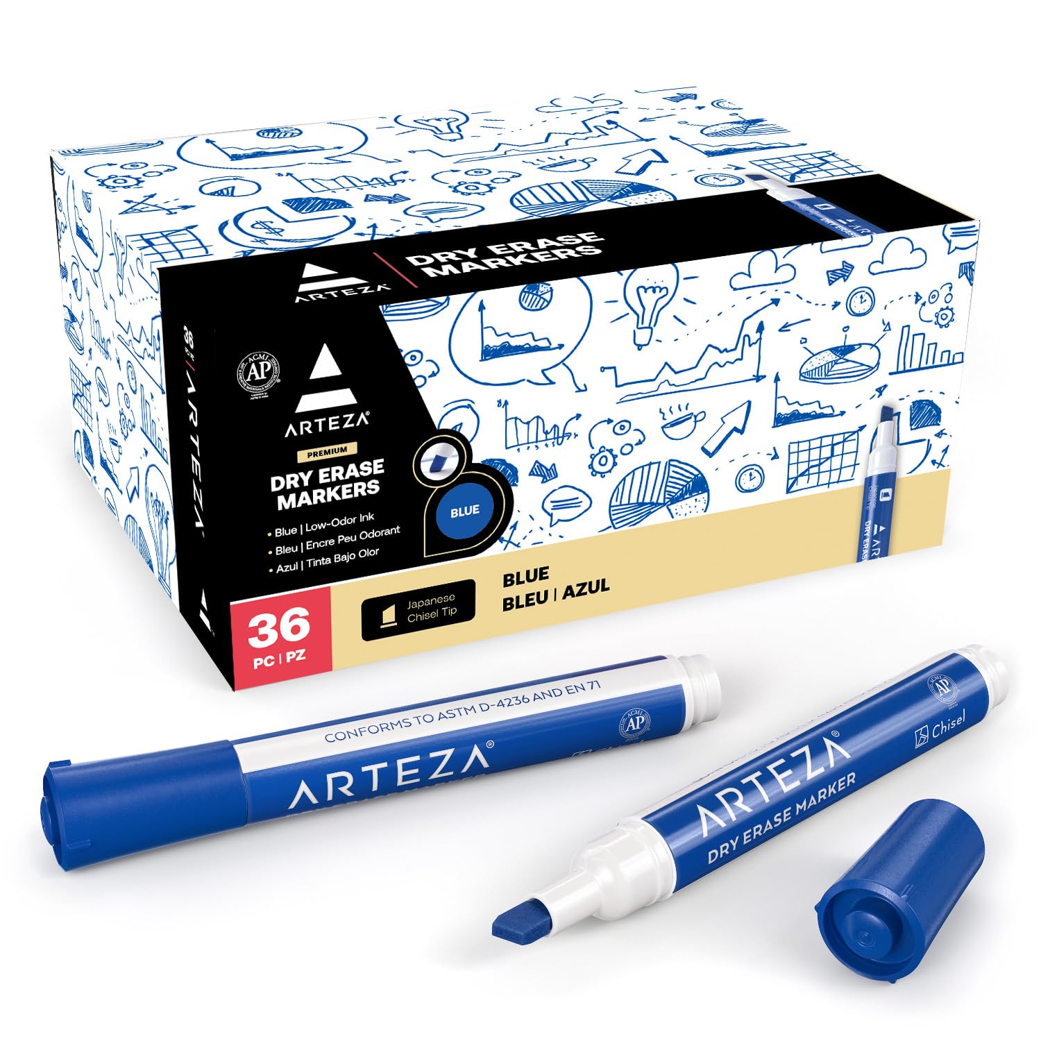 Amazon.com: ARTEZA Dry Erase Markers, Bulk Pack of 36 Blue