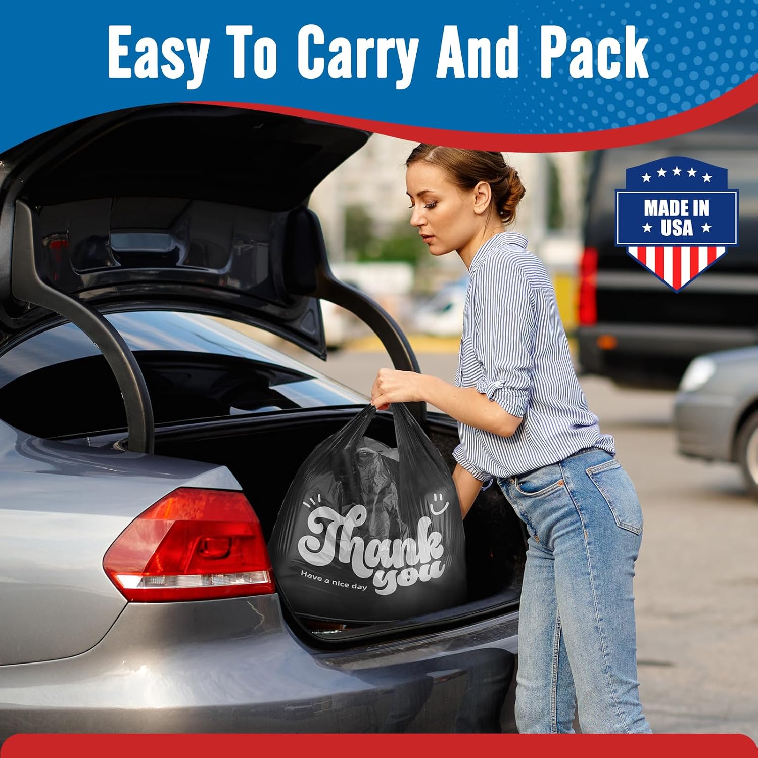 Fuxury 500 Count - Thank You Plastic Tshirt Bags Black (11.5" x 6.5" x 21"), T-shirt, Grocery, Take Out, To Go, Retail Shopping Bags in Bulk for Small Business - Image 8