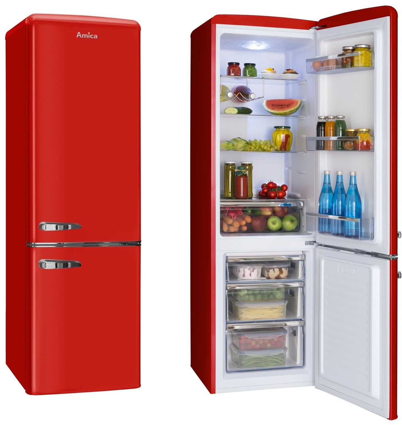 Amica Réfrigérateur combiné rétro 244 L 181 x 55 x 62 cm Rouge Éclairage LED