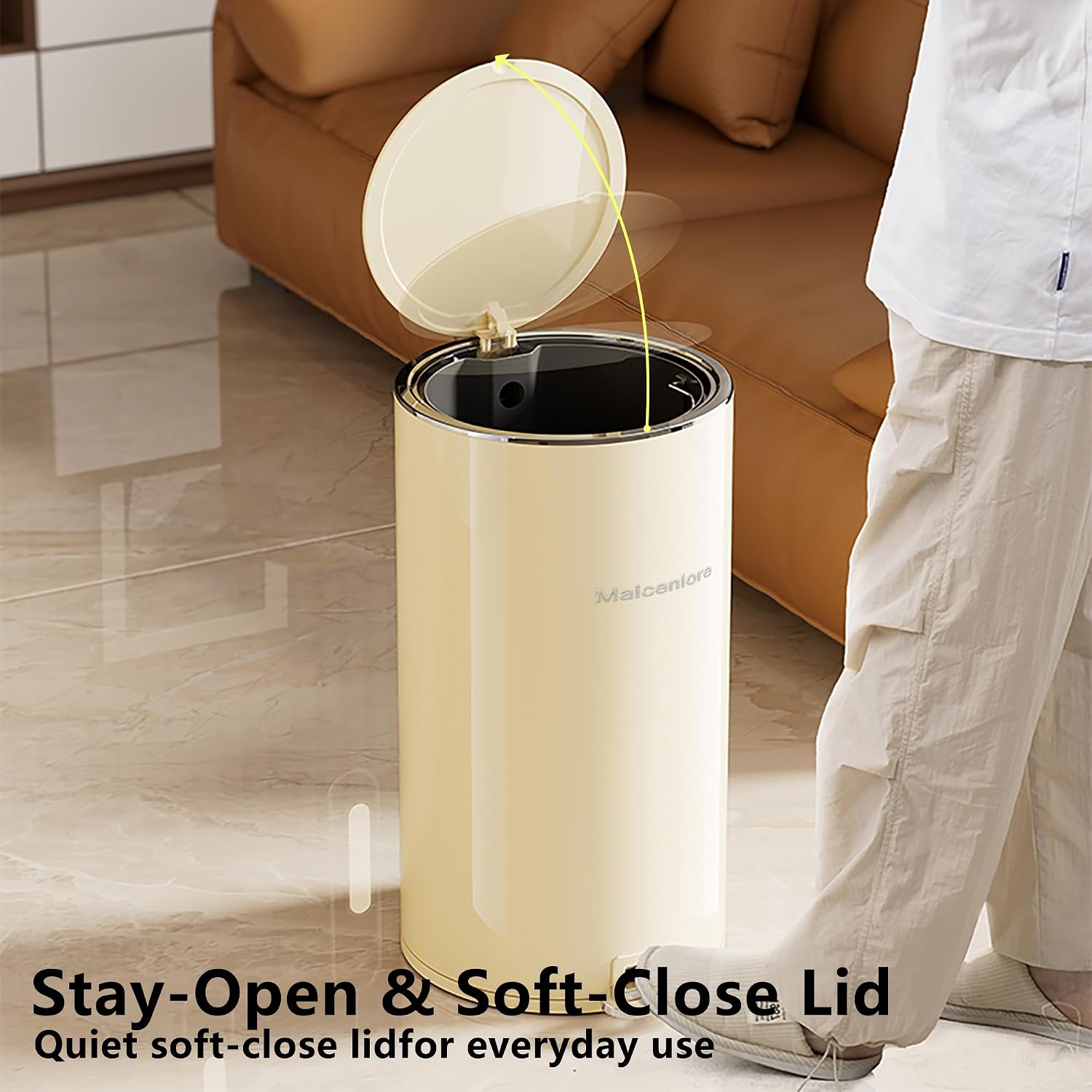 White Trash Can,5 Gal/20l Round Garbage Can for Kitchen with Lid