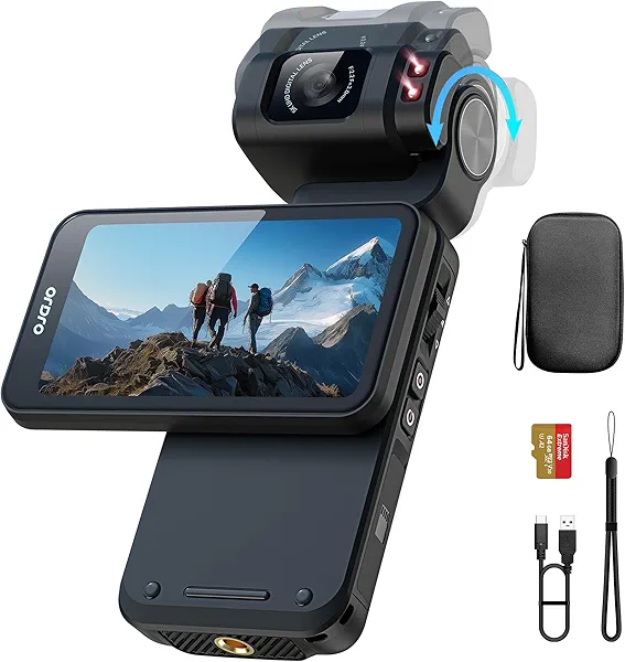 Tussvie 5K Video Camera Camcorder, Portable Vlogging Camera with 3.5'' Rotatable Touchscreen, 1/2.5'' CMOS & 4K/60FPS Video, IR Night Vision Pocket Camera with 64G Card for YouTube Vlogs