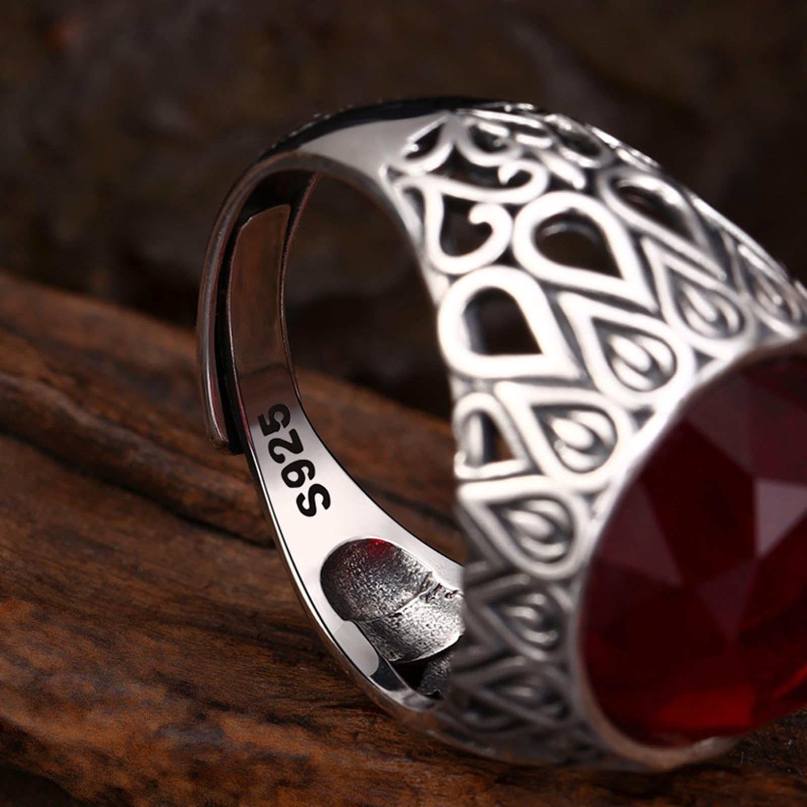 S925 Sterling Silber Freundschaftsringe Herren Wassertropfen | 925er Sterlingsilber Verlobungsring mit Zirkonia Rot Pärchen Ringe Hip-Hop Punk