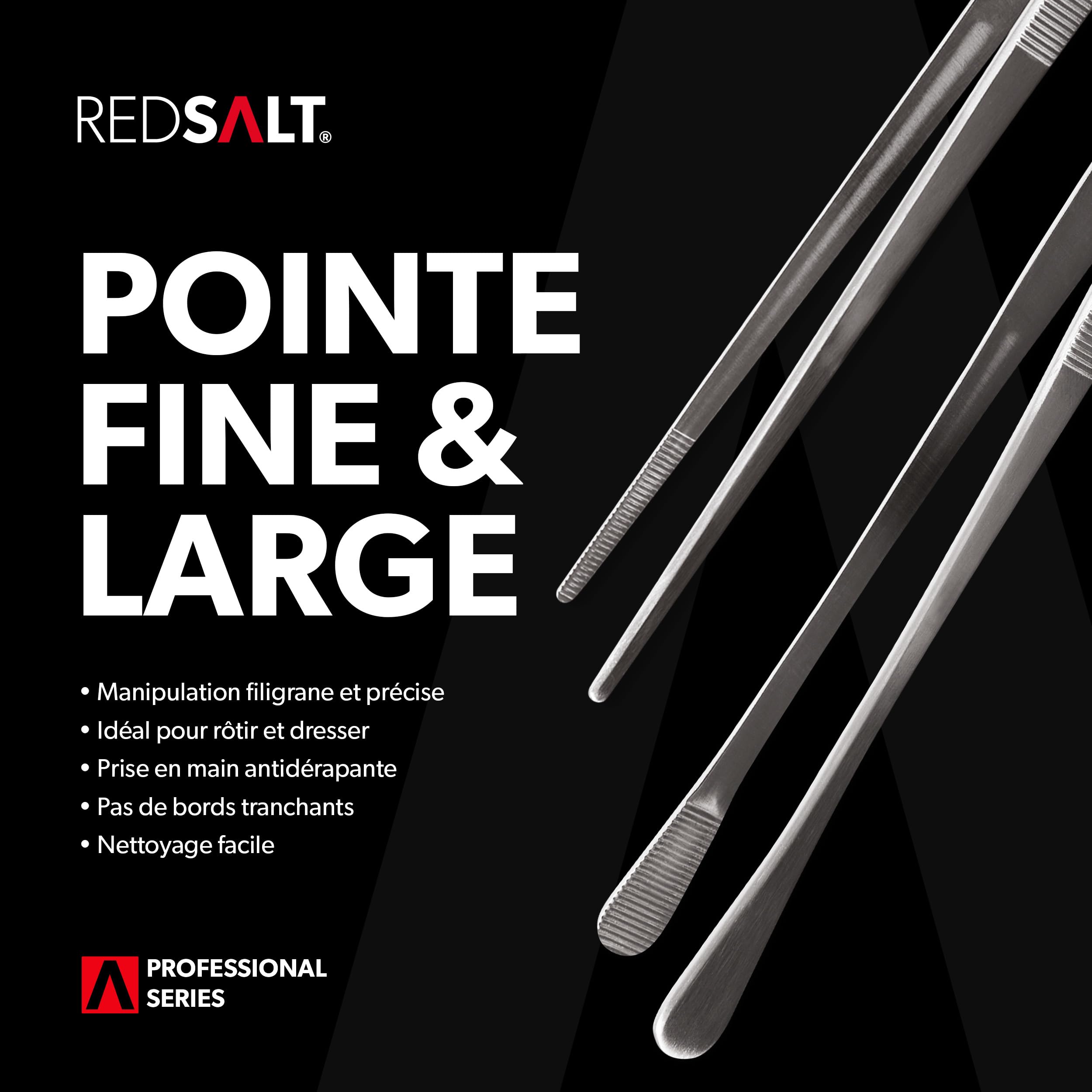 Set De Pinces De Cuisine REDSALT - INOX 18/10 - 30cm - Pointe Fine Et Large - Lave-Vaisselle