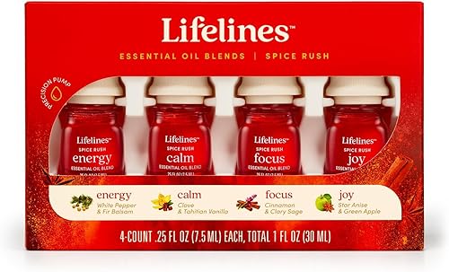 Lifelines Mezcla de aceites esenciales "Spice Rush", paquete de 4, con aceites de canela y clavo para difusor, aceites esenciales 100% puros y