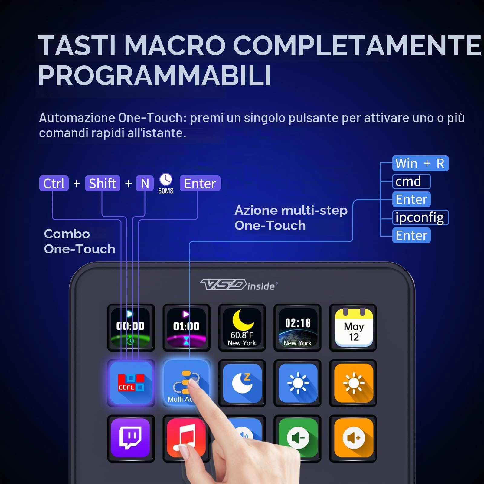Tastiera macro, controller di flusso con 18 tasti programmabili, pad AI visivo personalizzabile, scheda audio USB per OBS, YouTube, scrivania ufficio, laptop, PC, Mac