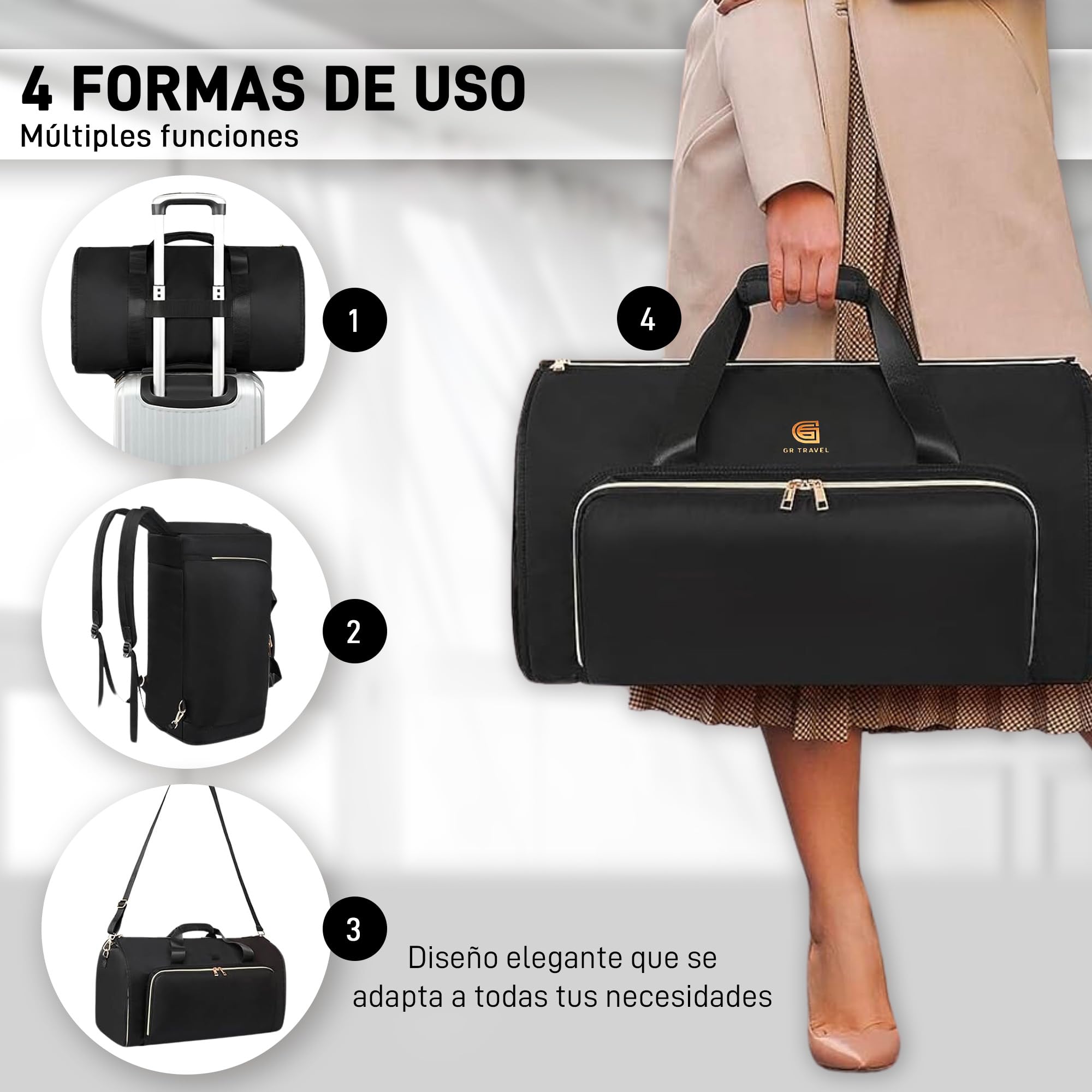 GR. TRAVEL Bolsa Portatrajes Cabina, Mochila Desplegable e Impermeable, Funda de Viaje Viajeros Organizados y con Estilo