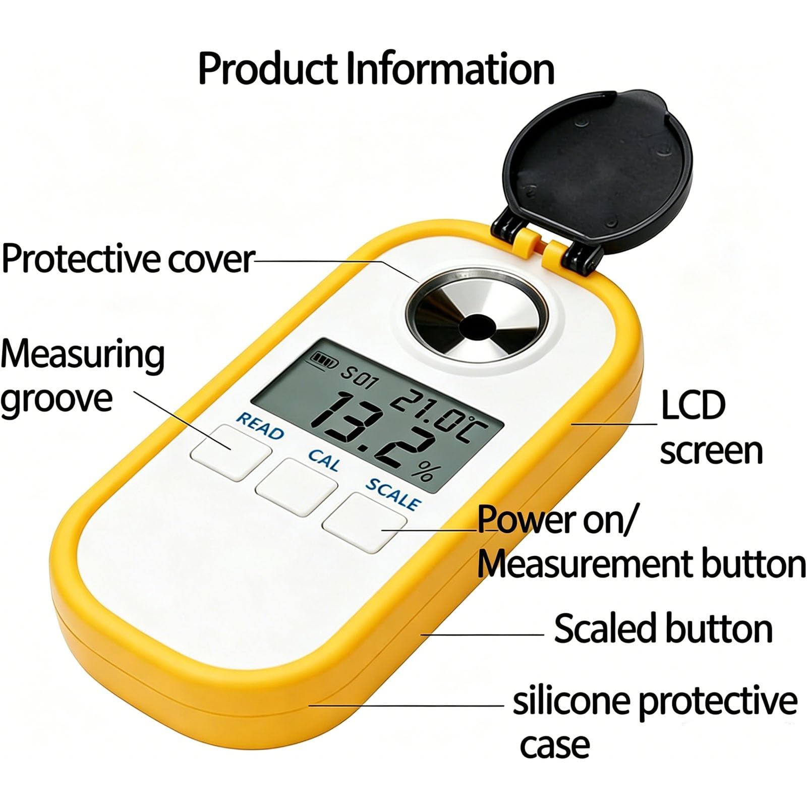 Medidor de concentración de calostro de vaca lechera, refractómetro digital LED, detección de alto rango, precisión de concentración de calostro ± 0,2%, para pruebas de suero animal