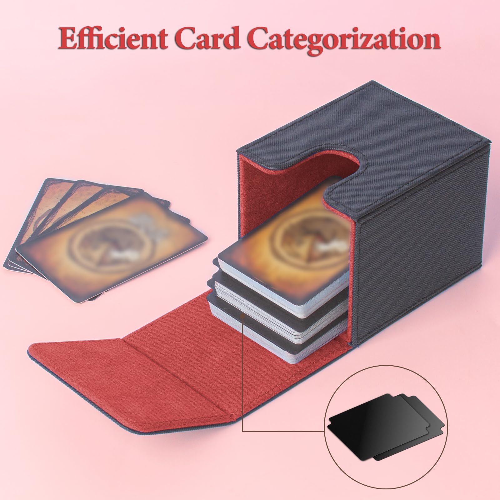 ECOSEAO Trading Card Storage Box, PU Leather TGC Storage Box, Magnetic Trading Card Box for Yu-Gi-Oh! (Red) 100+ Cards - Image 4