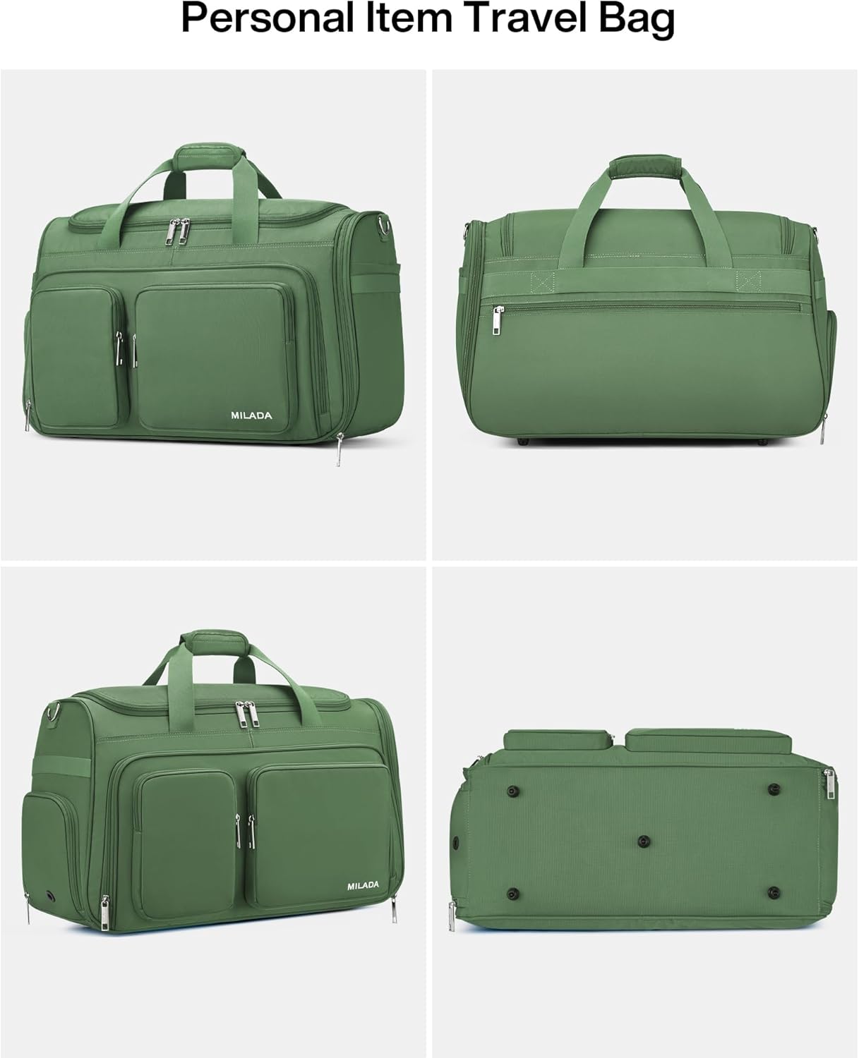 MILADA Carry On Luggage Bags for Travel Lightweight Personal Item Travel Bag Foldable Large Duffle Bag for Travel Tote Overnight Bags for Women Mens Weekender Bags, Forest Green - Image 9