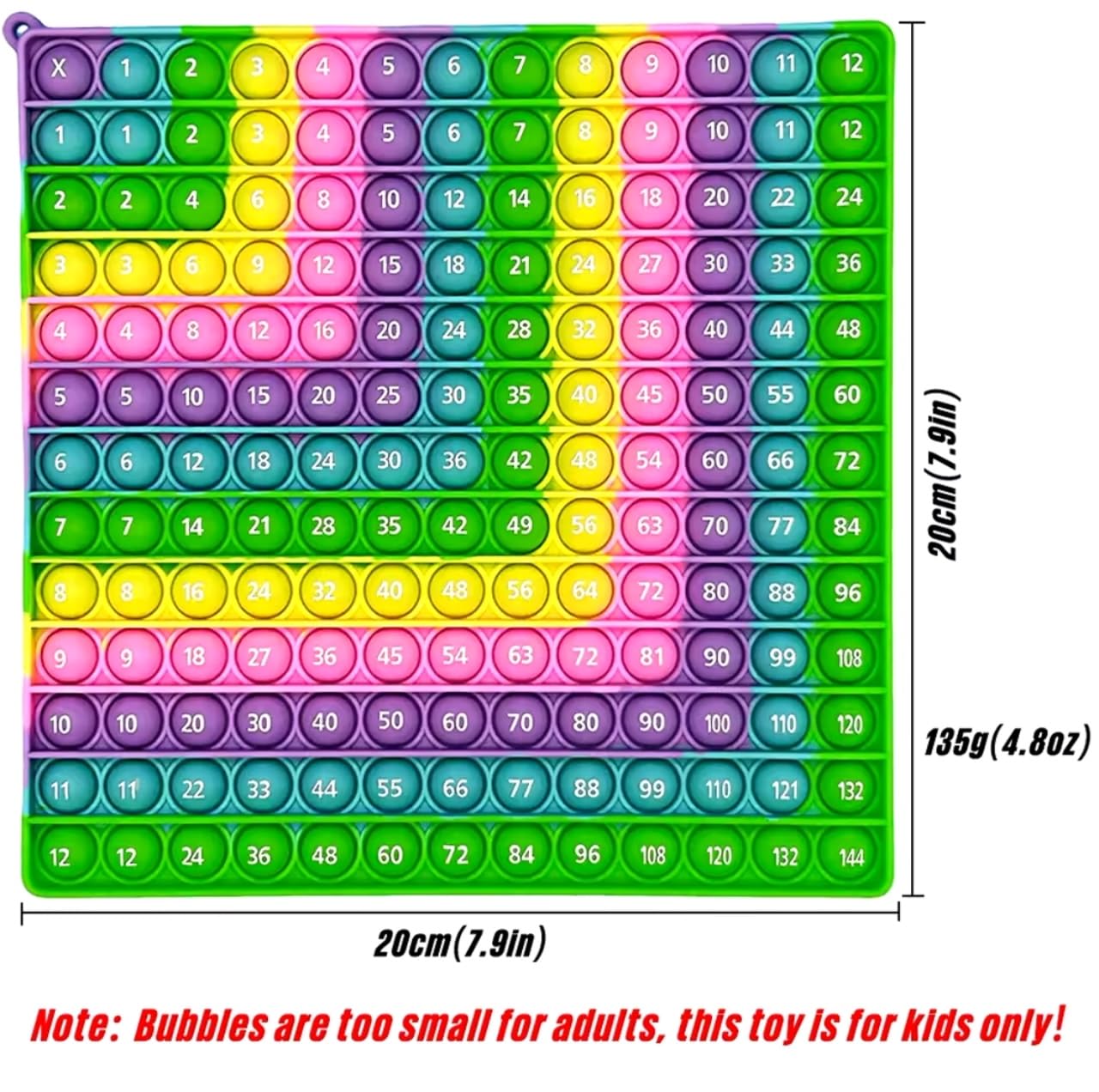 Ranzah Educational Pop Fidget Toy 12x12 Multiplication &12+12 Addition Bubble Popper Sensory Maths Chart ADHD Stress Anxiety Relief Kids School Learning Gift Squishy Squeeze Travel Toy (Macron-1) - Image 2