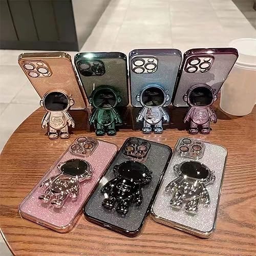 Miniatura 8 de Roemary Funda con soporte oculto de astronauta para iPhone 15 Pro Max, para iPhone 15 Pro Max, funda dorada, soporte plegable de astronauta con