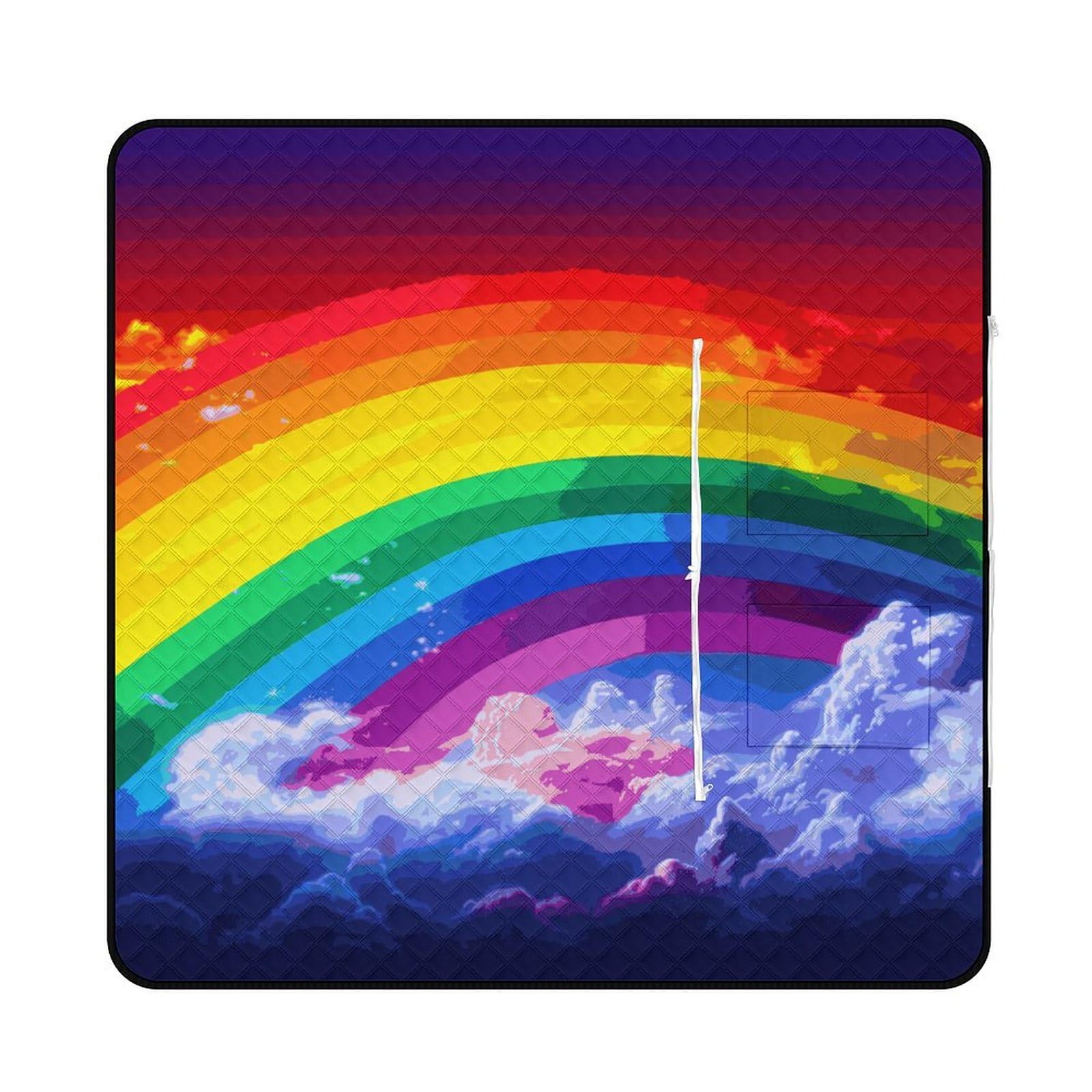 VstaDank Rainbow Picnic Mat 150x150cm Extra Large Picnic Blanket with Zipper Waterproof Sandproof Beach Blanket Portable Beach Mat Foldable Camping Blankets for Park Grass Lawn Travel