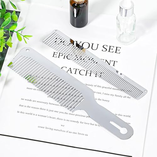 Miniatura 7 de Juego de peines de metal, 2 piezas de peine de peluquería de acero inoxidable, peine profesional de corte de cabello, peine de mezcla superior
