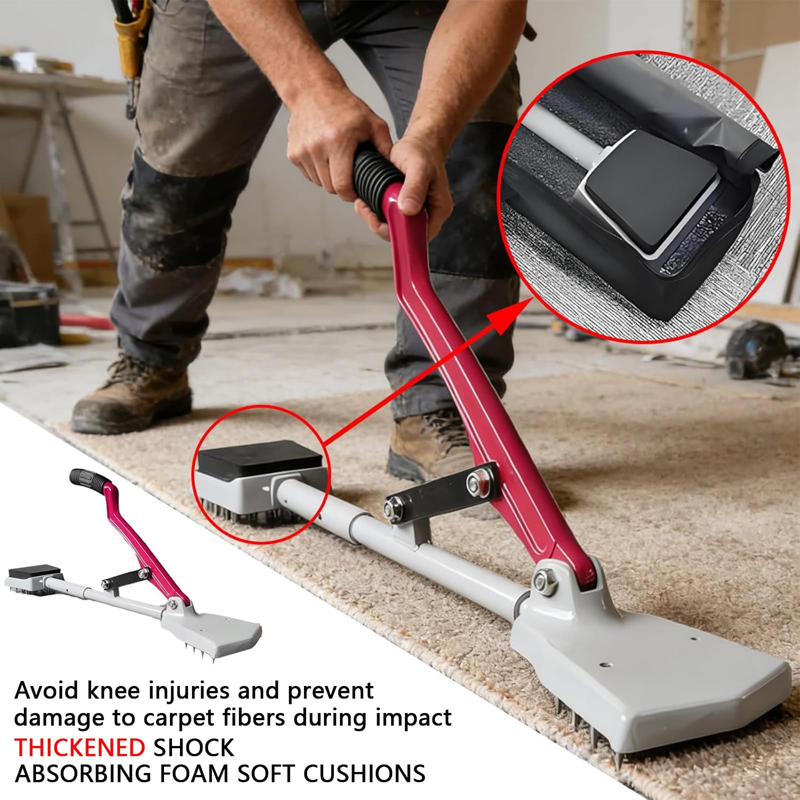 Outil Installation Moquette Complet, Tendeur sans Genou,avec Cutter, Carpet Kicker Ergonomique, Kit Pose Moquette,pour Maison et Hôtel