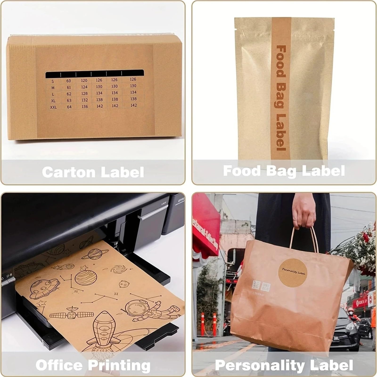 Namensschild-Aufkleber, A4, Kraftpapier, bedruckbar, für Scrapbooking, DIY-Aufkleber, mattes Papierbogen für Laser-Tintenstrahldrucker, Kopierer für Kleidung, Büro, Schule, 100–400 Stück, dunkel, 100