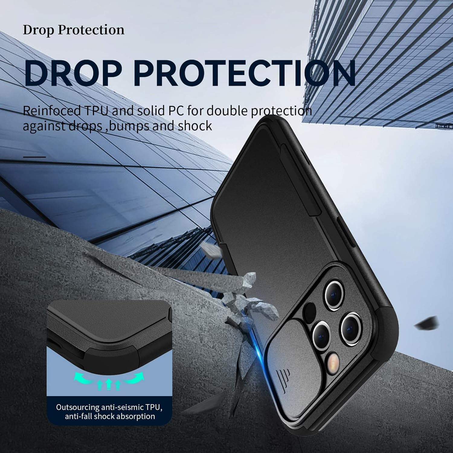 iPhone 13 Pro Max Heavy Duty Protection Case with Camera Slide Cover Screen Protector, Wireless Charging Case Compatible for Apple iPhone 13 Pro Max 6.7 inch, Black - Image 4