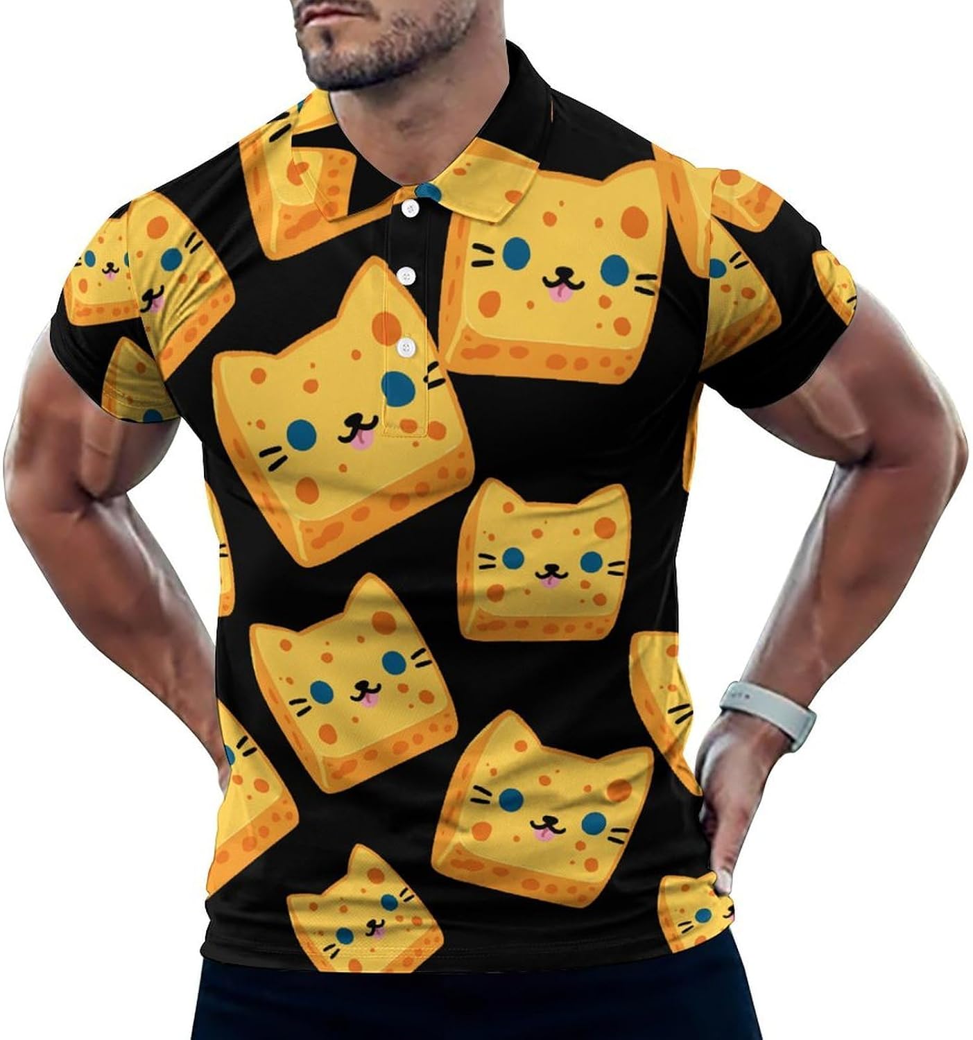 Cheese Cat Head Golf Polo Shirts for Men Casual T Shirts 5X-Large
