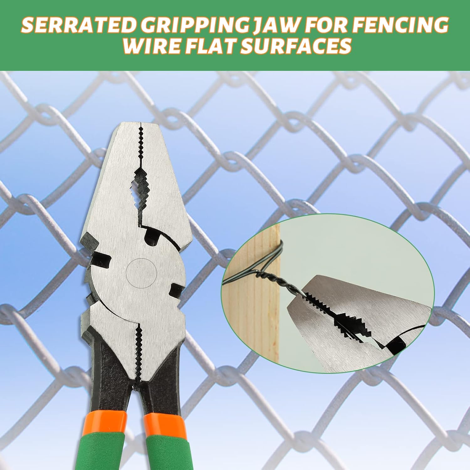 SPEEDWOX 10" Heavy Duty Square Nose Fence Pliers - High-Leverage Multi-purpose Chain Link Fence Tool - Barbed Wire Cutter, Nail Puller