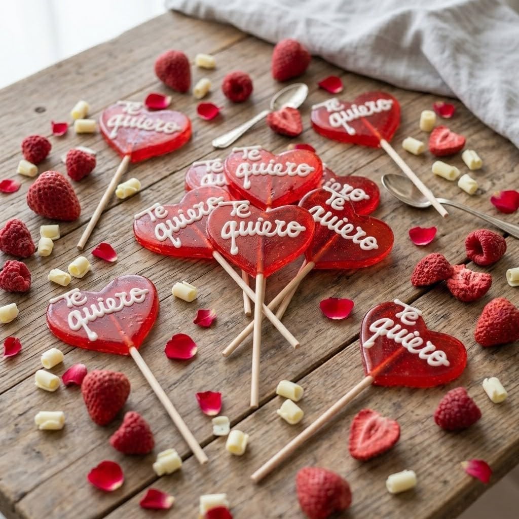 iChuches - Piruleta Corazón "Te Quiero" 55gr - Caramelo Rojo con Mensaje Romántico - Dulce Regalo para San Valentín, Aniversario o Detalle Especial Pareja - 12 Unidades, 660 Gramos