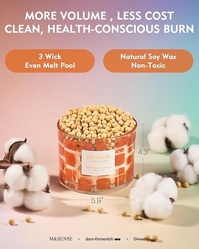 Miniatura 4 de M&SENSE Vela perfumada de caramelo con aroma a café de 3 mechas, 11.6 onzas, 60H de combustión lenta, cera de soja orgánica no tóxica de larga