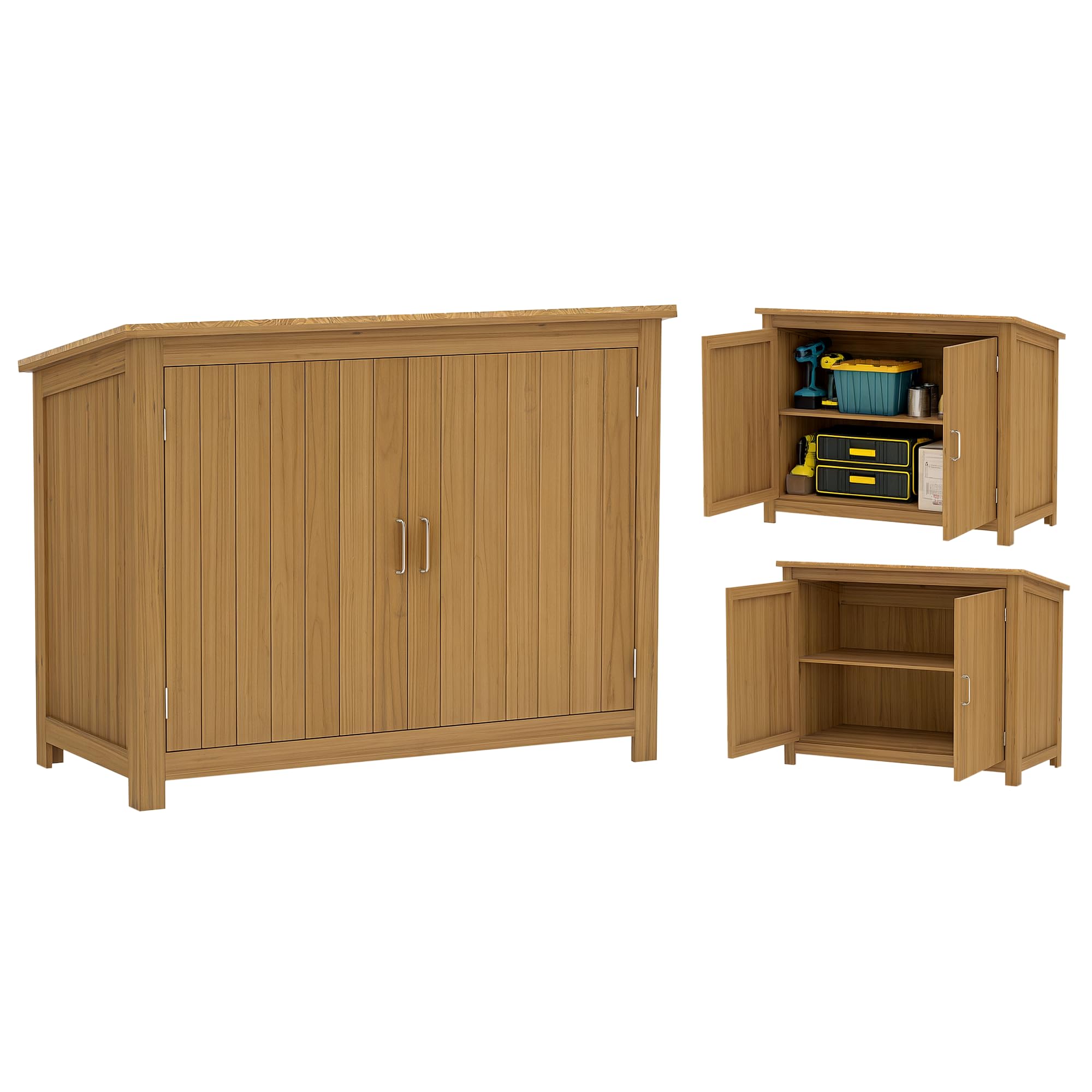 Outsunny Casetta da Giardino con 2 Ante, 2 Scaffali, Tetto Inclinato e Base Sollevata Armadio da Giardino in Legno di Abete per Terrazza e Giardino 110x50x85 cm Marrone