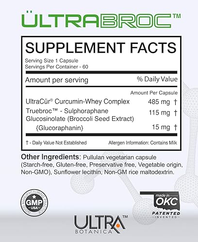 UltraBroc Suplemento de desintoxicación TrueBroc Extracto de semilla de brócoli (BSE) y curcumina LPS, sulforafano glucorafanina, absorción rápida