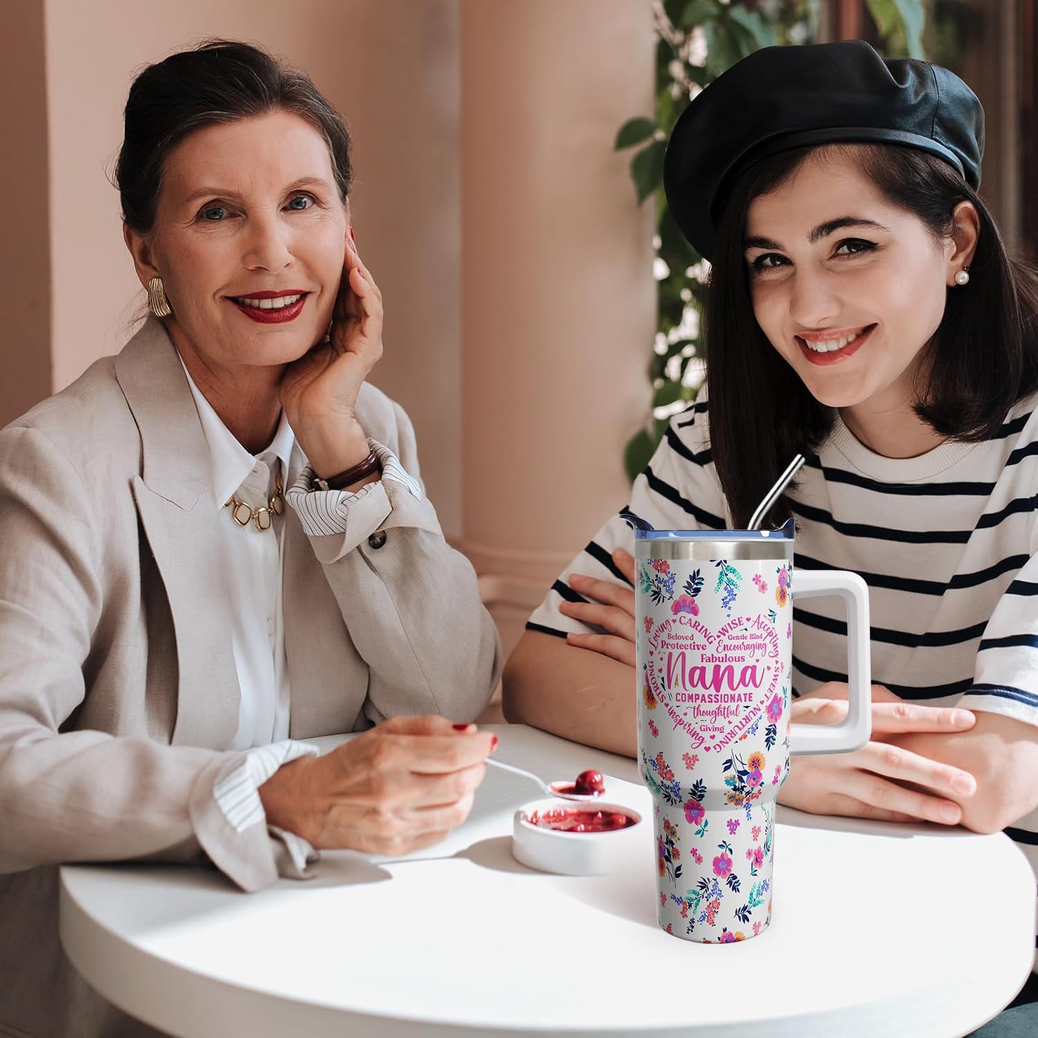 Nana Gifts for Mothers Day from Grandkids, 40 oz Best Nana Ever Cup Tumbler with Handle Lid and Straw - Image 4