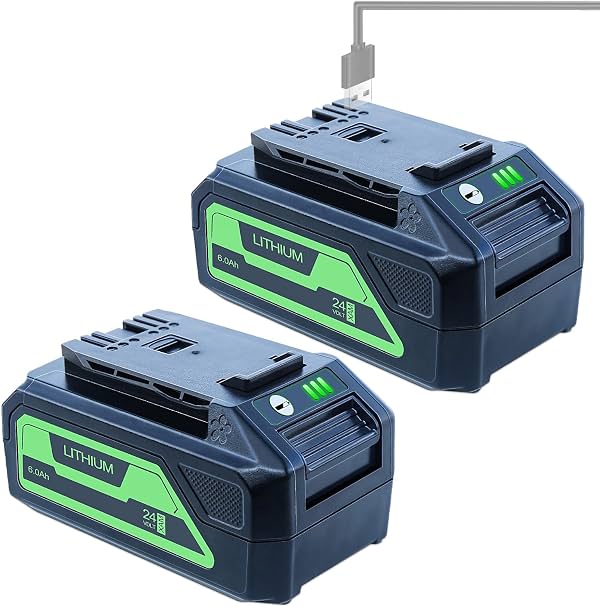 DTK Reemplazo para batería Greenworks 24V 6.0 Ah 29842 29852 BAG709 BAG710 compatible con 20352 22232 2508302 herramientas, 2 paquetes con salida USB de 5V 2.0Ah