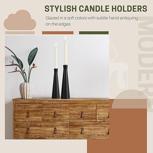 Miniatura 2 de CH7080B - Juego de 2 portavelas de cerámica negro cónico S & L, mate, elegante, decorativo, para decoración del hogar, comedor, boda, fiesta,