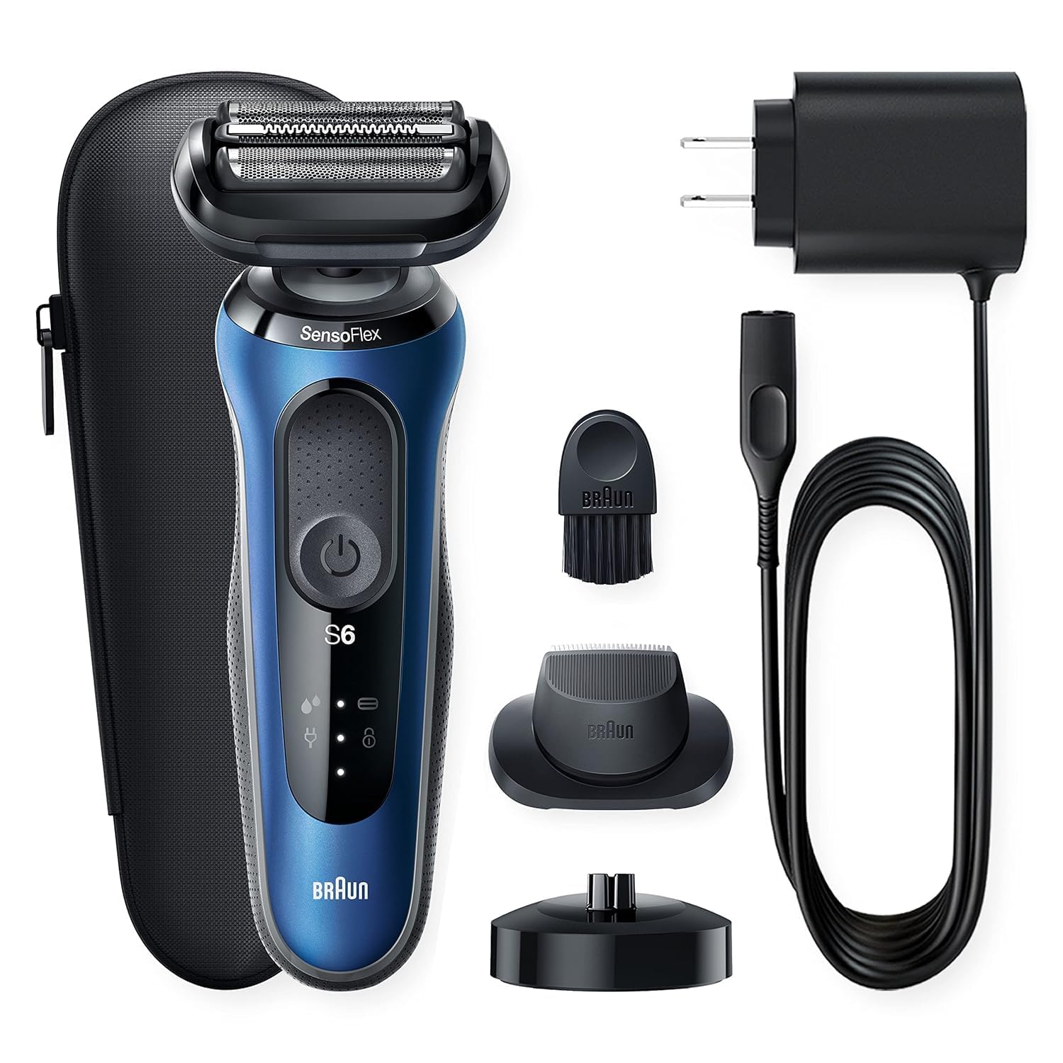 Braun Series 6 6040cs Rasoir électrique avec support de charge, tondeuse de précision, humide et sec, rechargeable, rasoir sans fil, bleu