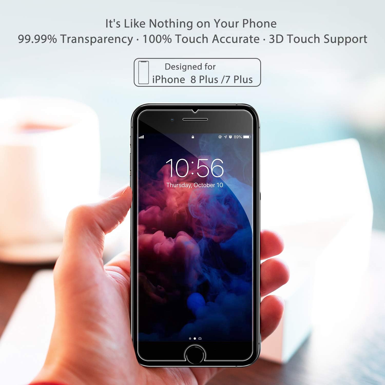 Syncwire Screen Protector for iPhone 8 Plus / 7 Plus [2-Pack], 9H Hardness Anti-Fingerprint Tempered Glass for iPhone 8 Plus/7 Plus [Screen-Alignment Frame Included, Bubble-Free, 3D-Touch Support]