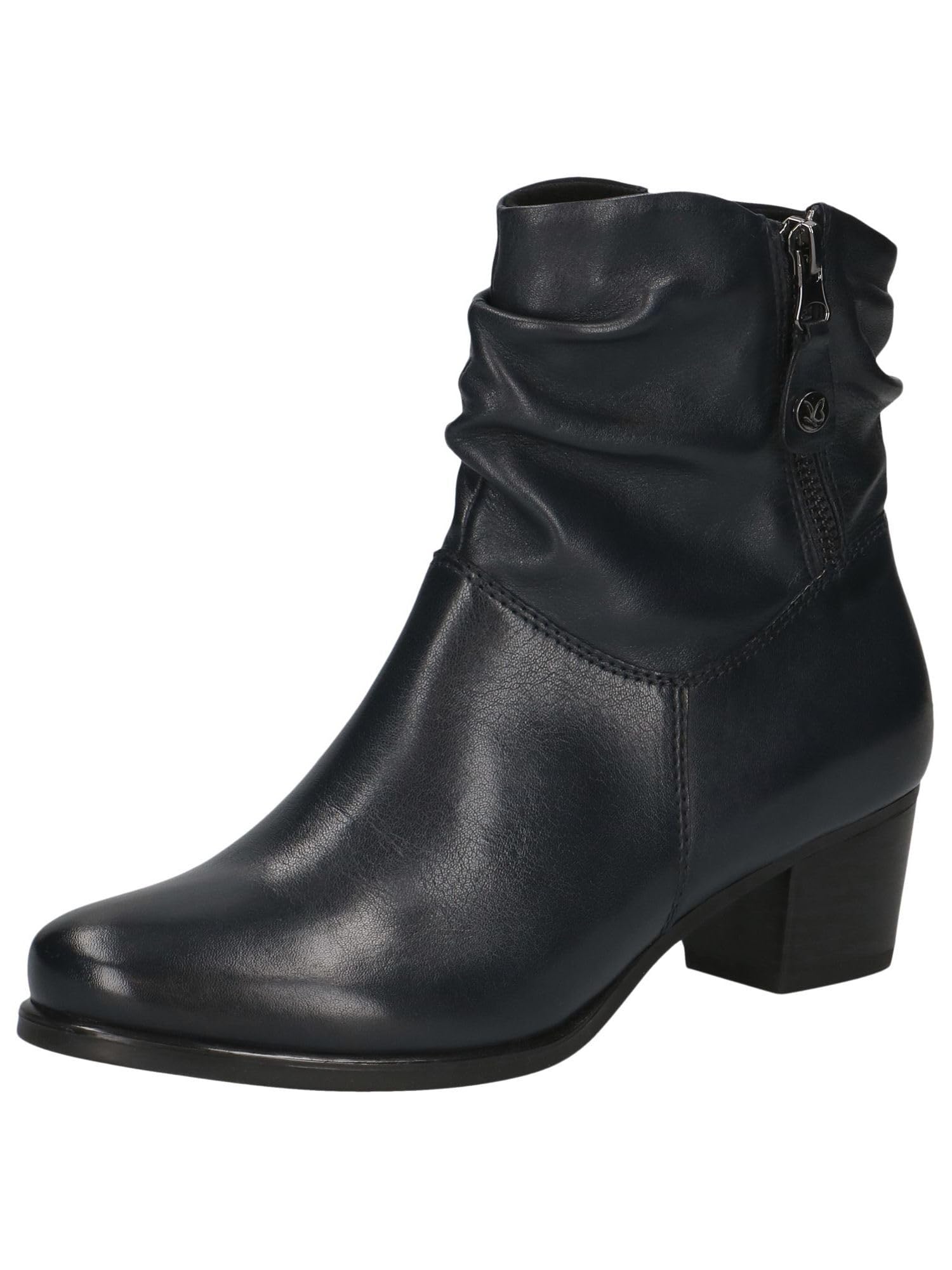 CAPRICE Women's heeled leather ankle boots with zipper, Blue (Ocean Nappa), 3.5 UK