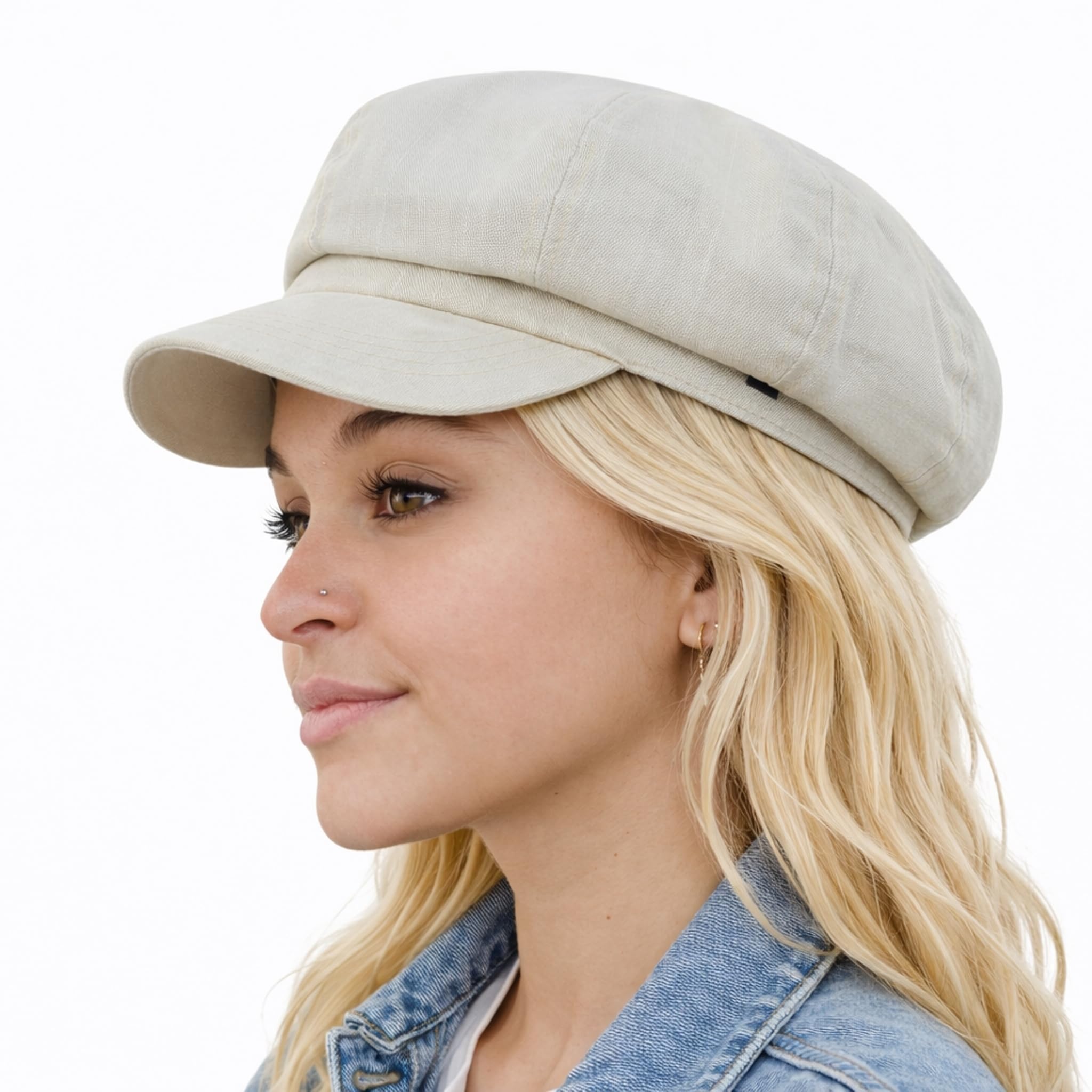 CRAGGI BAGS AND ACCESSORIES Denim Baker Boy Hat Newsboy Cap Light Stone Washed Denim Hat