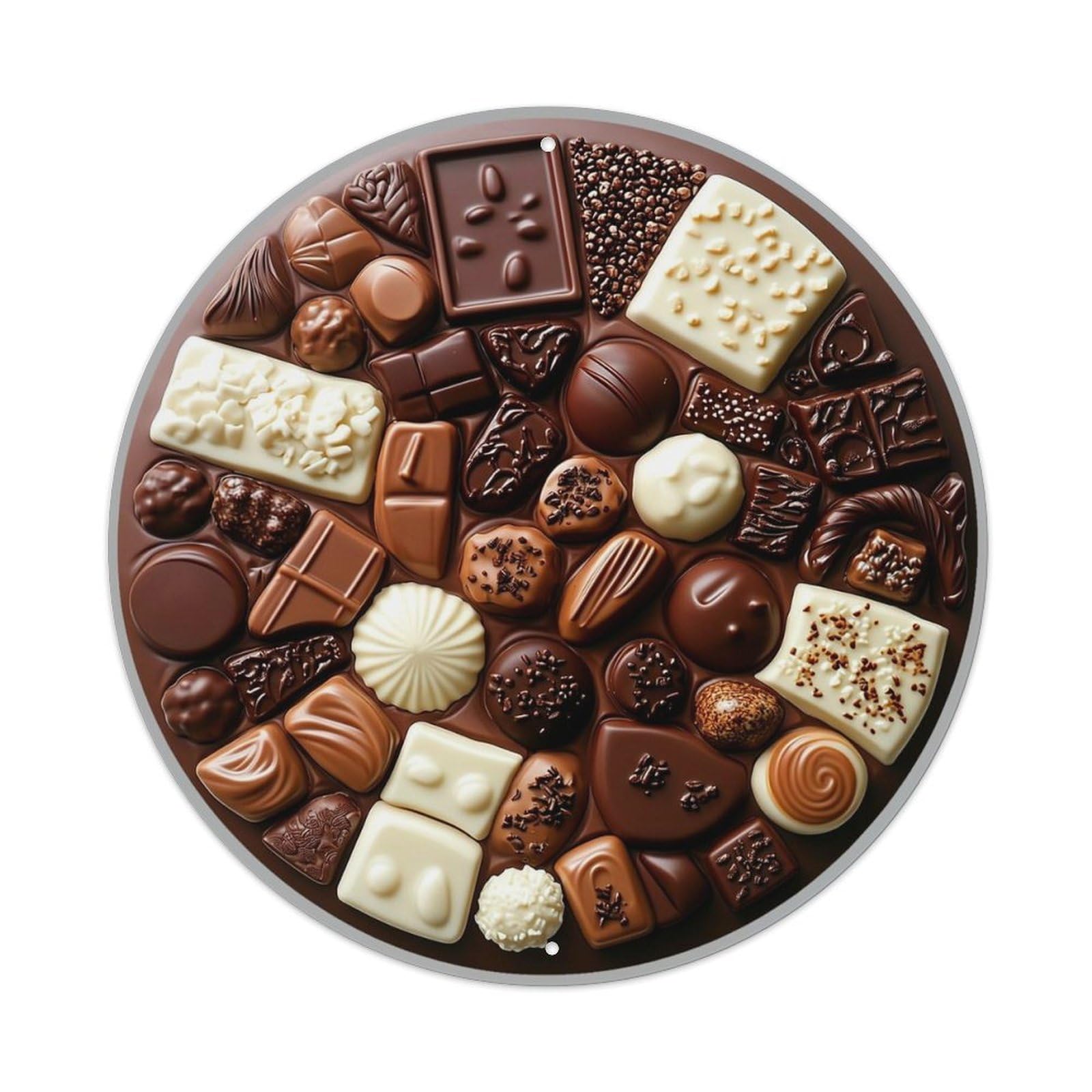 Chocolate Assortment Variety Pattern Vintage Round Tin Sign Retro Metal Wall Decor Metal Poster, Home Bar Garage Farmhouse Cafe Wall Art Decoration 8x8Inch