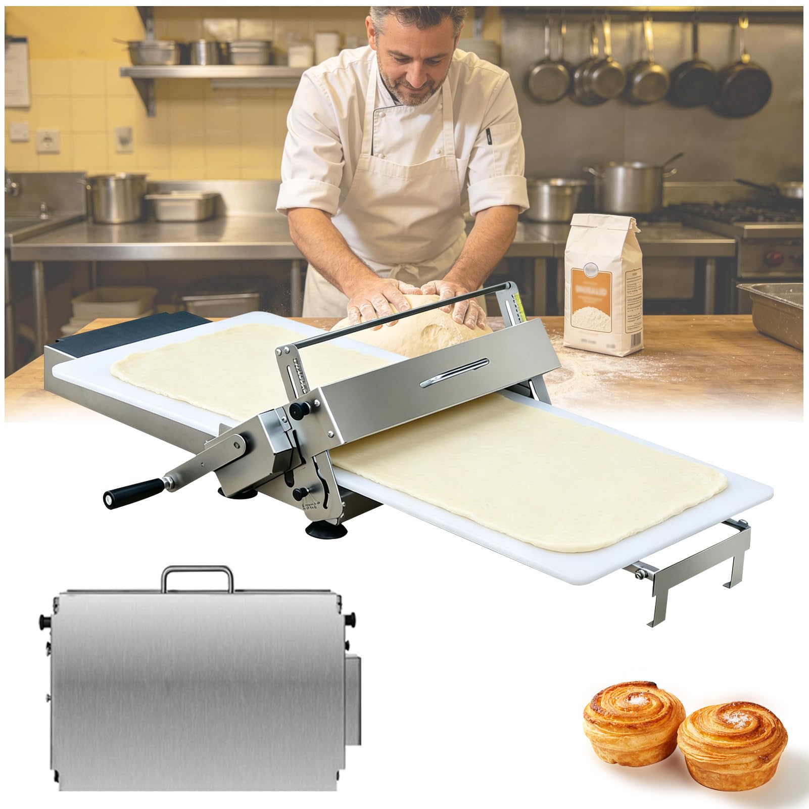 Genérico Prensa Manual para Masa de Pizza y Estiradora de Masa, Plegable y Portátil, Grosor Ajustable, para Uso DoméStico y Comercial,83 * 48 * 25cm