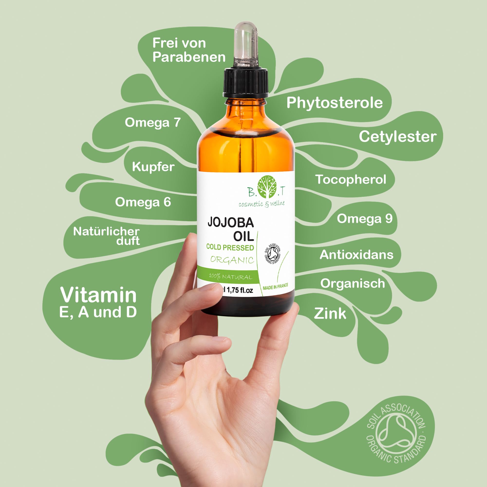 Jojobaöl - Bio Rein Kaltgepresst, Gesichtsöl, Körperöl, Massageöl, Bart, Haar Öl, Wimpern Haut Öl, Lippen Kopfhaut Öl, Nägel Öl, Öl für die Augenpartie, Wasserfester Make-up-Entferner - 1000 ml