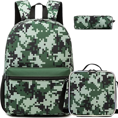 Mochila escolar para niñas de 8 a 12 años, mochila para niñas con lonchera y suministros de regreso a la escuela, Camuflaje negro., Moderno