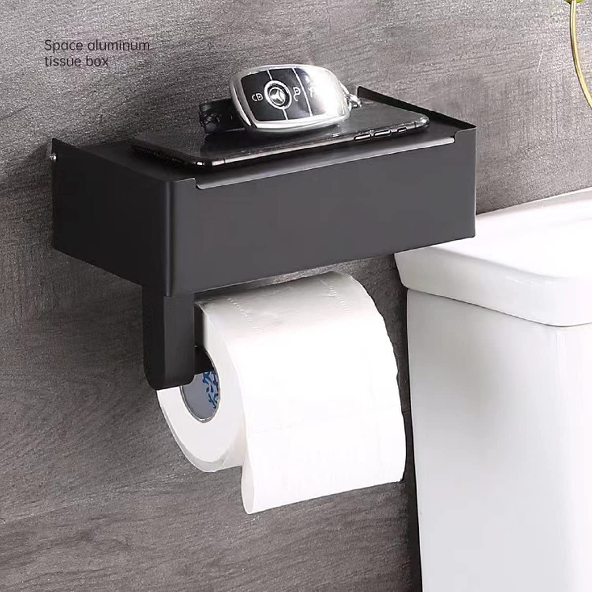 Amazon｜光沢のある黒色のトイレットペーパーホルダー、収納ケース付き