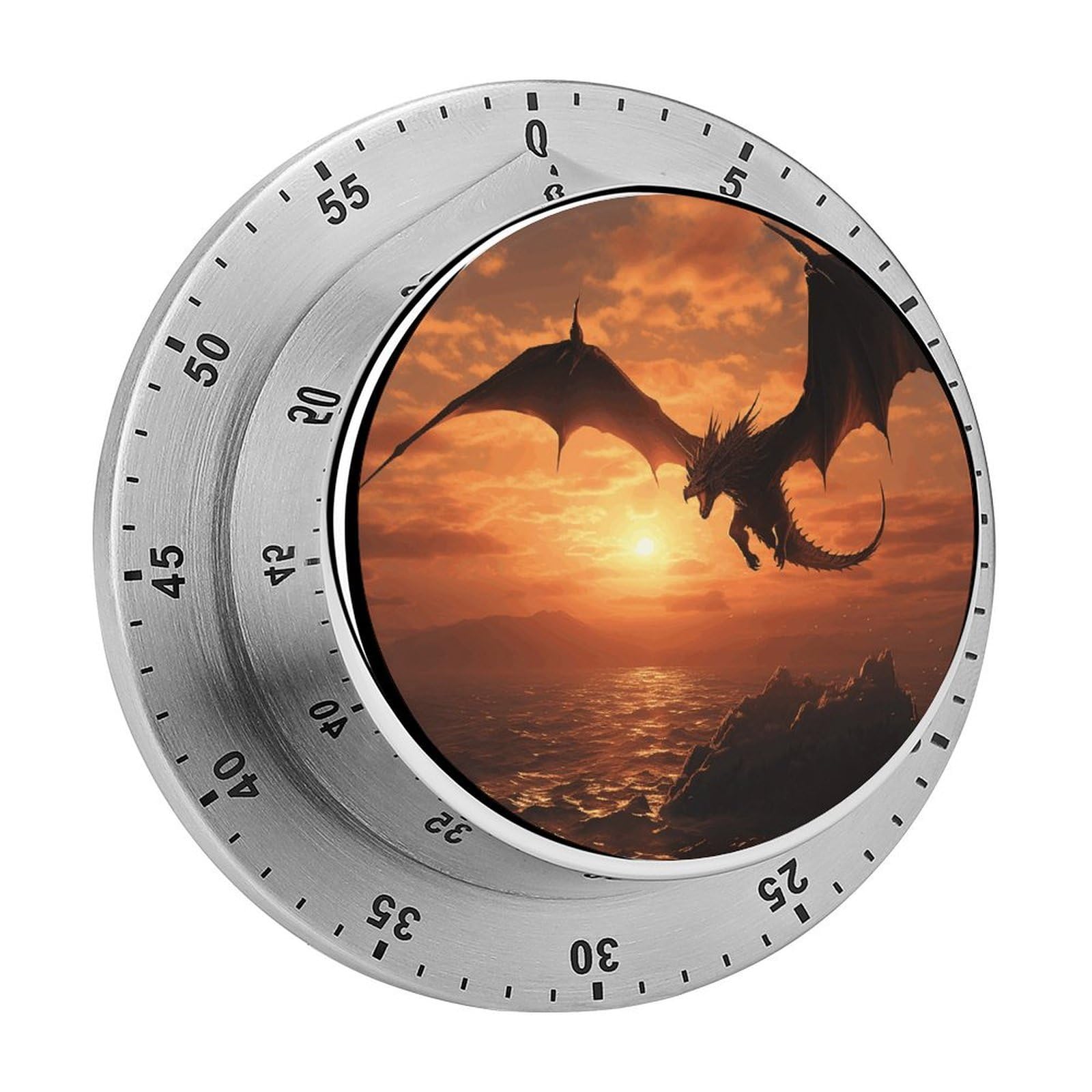 Adfgyerh Style Sea Sunset Flying Dragon Timer For Cooking, Kitchen Timer Magnetic No Batteries Required, Mechanical Timer With Loud Alarm, For Fitness Baking Exercise Oven