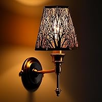 Vista 9 de Juego de 2 bombillas de metal de bosque con doble grabado para bombillas de candelabro, pantalla de metal de barril para lámpara de pared de lámpara