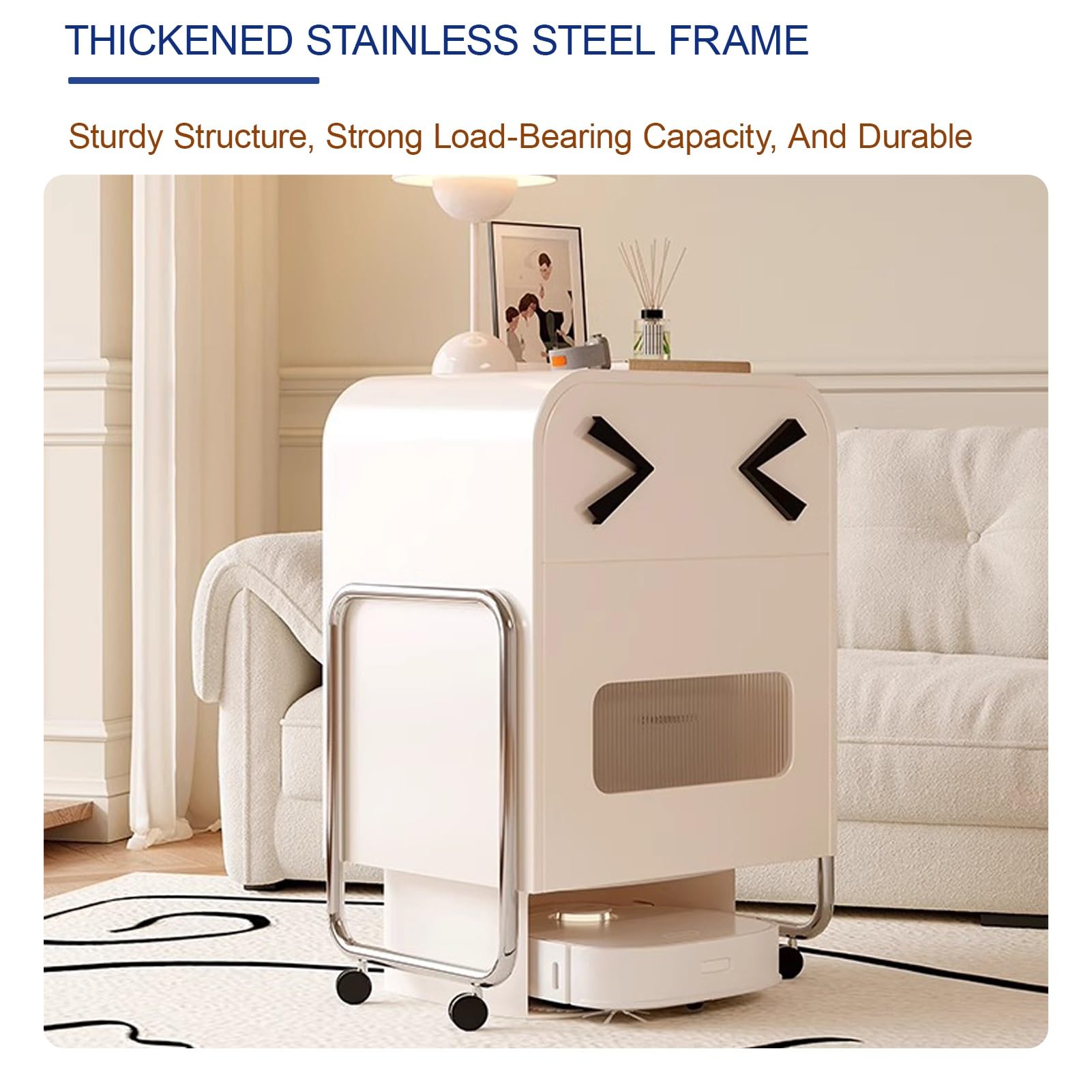 Supporto A Vacuum Robot Nascosto Con Ruote, Rack Organizzatore In Acciaio Al Carbonio Durevole, Stazione Di Ricarica Mobile Per Soggiorno Home Office Kitchen, Elegante Armadio Di Stoccaggio A Spazio R