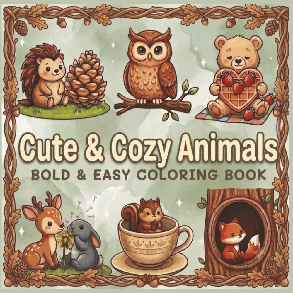 Cute and Cozy Animals: Bold and Easy Coloring Book