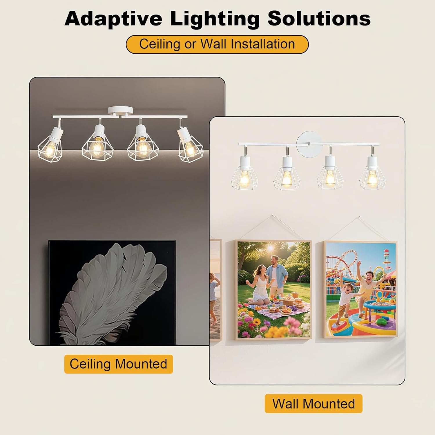 HiBay 4-Light Track Lighting, White Farmhouse Ceiling Light Fixtures, Modern Adjustable Spotlight for Bathroom Vanity, Kitchen, Bedroom, E26 Base (Bulbs Not Included)