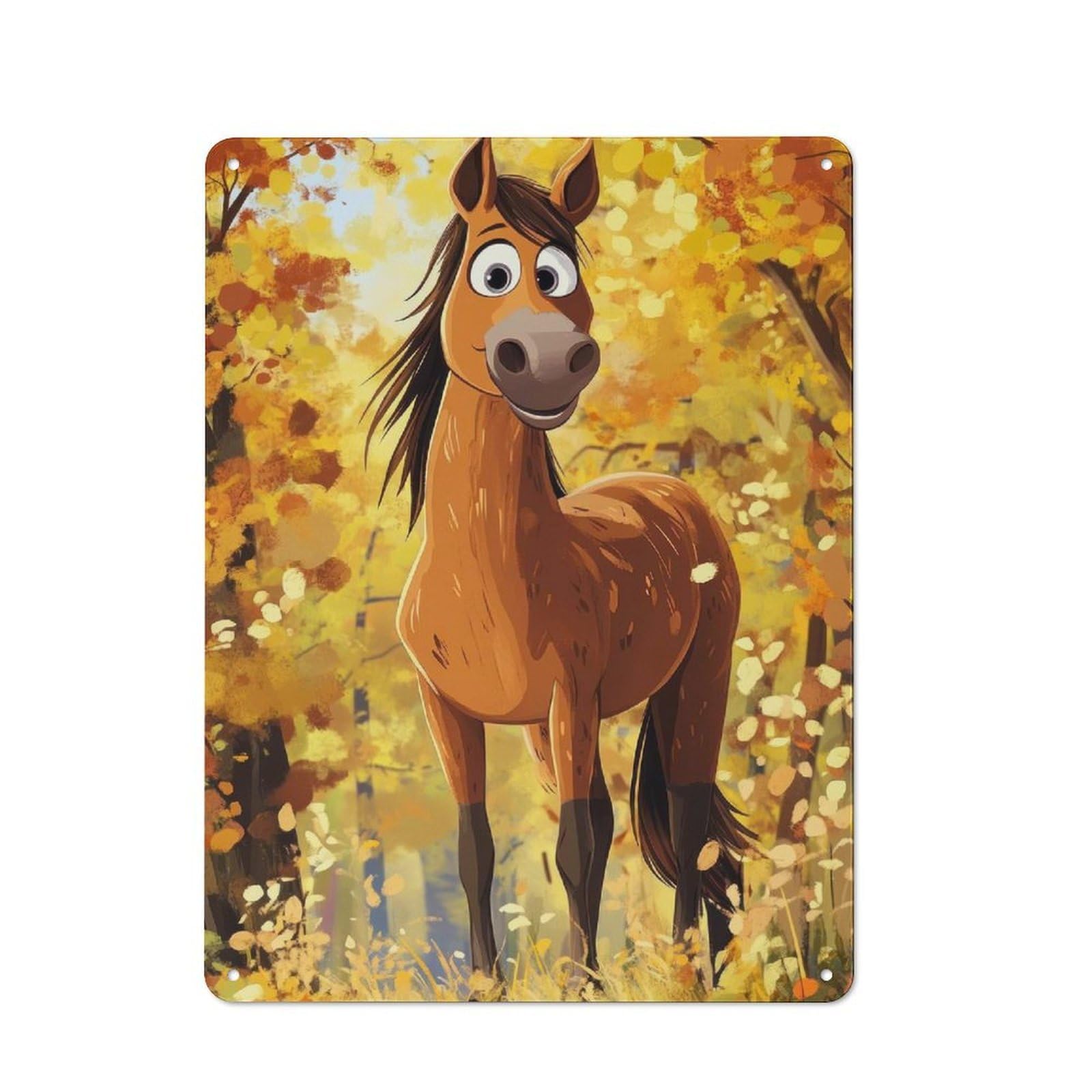 Retro Retro Metal Sign 40x30cm Featuring Horse in Autumn Forest, Old Style Wall Plaque for Lounge, Study, Pub Or Wall Gallery